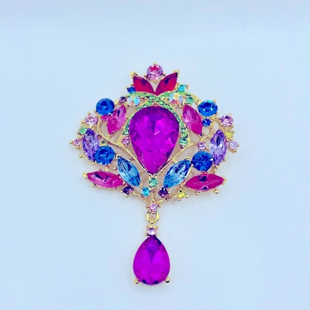 Large Multicolor Rhinestone Waterdrop Brooch - image 1